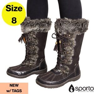 SPORTO 🥾 Chocolate Brown, Faux Fur Winter Lace-Up Waterproof Boots 🤎(Womens 8)